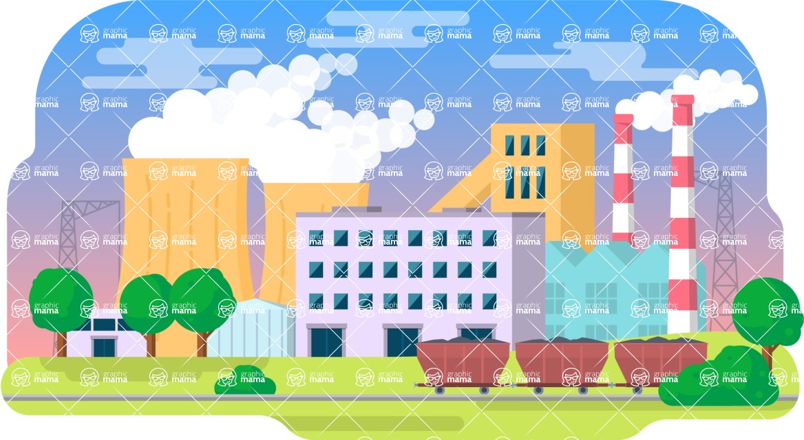 Vector Landscape Mega Bundle - Vector Industrial Background with Power Plant